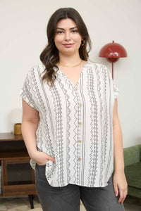 Black Geo Pattern Button Down Top