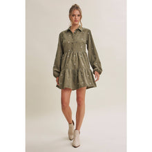 Load image into Gallery viewer, OLIVE MEADOW MARKET ARTISAN DAISY EMBROIDERED CORDUROY MINI DRESS