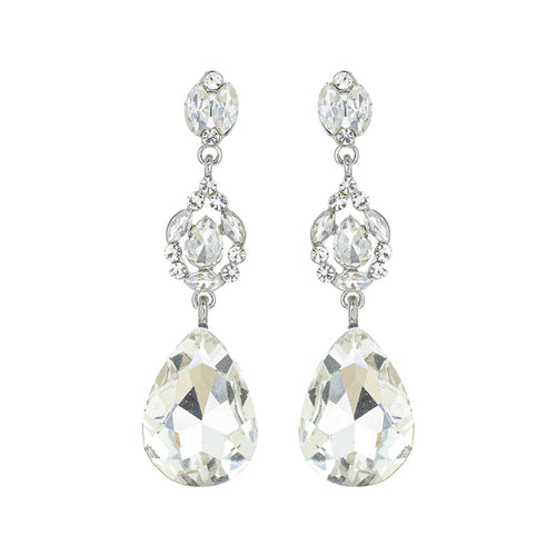 Silver 3 Tier Teardrop Rhinestone Earrings