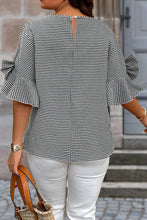 Load image into Gallery viewer, Black Gingham Bow Ruffle Sleeve Top