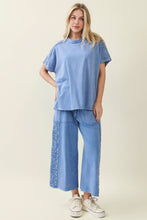 Load image into Gallery viewer, Denim Blue Mineral Washed Boho Trim Wide Leg Pant