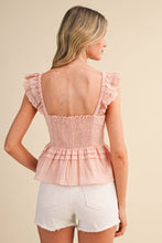 Load image into Gallery viewer, Blush Eyelet Flutter Peplum Tank