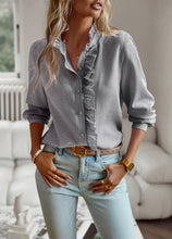 Load image into Gallery viewer, Ruffle Button Down Long Sleeve Top