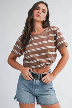 Load image into Gallery viewer, Brown Striped Boxy Short Sleeve Top