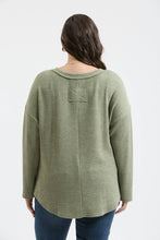 Load image into Gallery viewer, Olive Waffle Henley Top