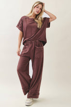 Load image into Gallery viewer, Hot Cocoa Mineral Washed Flower Trimmed Pants
