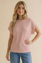 Load image into Gallery viewer, Red Drop Shoulder Short Sleeve Stripe Top