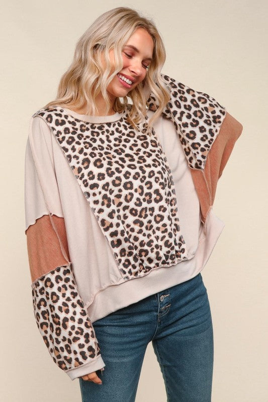 Animal Print Reverse Stitches Loose Fit Top