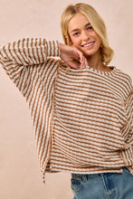 Load image into Gallery viewer, Camel Textured Stripe Knit Top Open Seam Detail