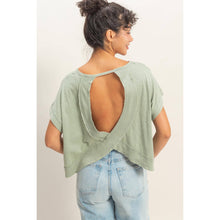 Load image into Gallery viewer, Sage Green Acid Washed Cross Detail Open Back Top