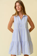 Load image into Gallery viewer, Striped Corn Flower &amp; Yellow Tiered Blue Dress