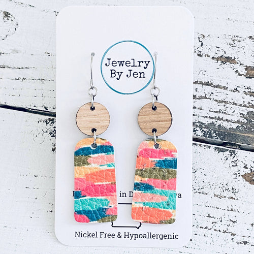 Small Bar: Colorful Brushstrokes & Wood Earrings