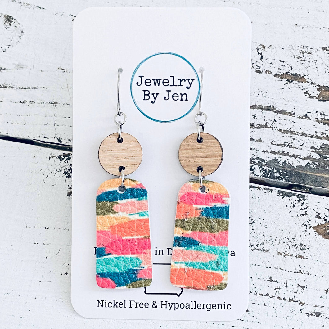 Small Bar: Colorful Brushstrokes & Wood Earrings
