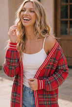 Load image into Gallery viewer, Red Plaid Open Front Knit Cardigan