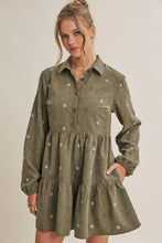 Load image into Gallery viewer, OLIVE MEADOW MARKET ARTISAN DAISY EMBROIDERED CORDUROY MINI DRESS