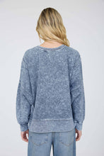 Load image into Gallery viewer, ACID WASH LONG SLEEVE SIDE SLIT KNIT TOP: Black