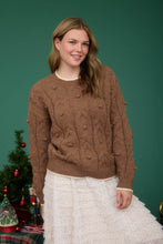 Load image into Gallery viewer, Brown Pom Pom Cable Knit Sweater