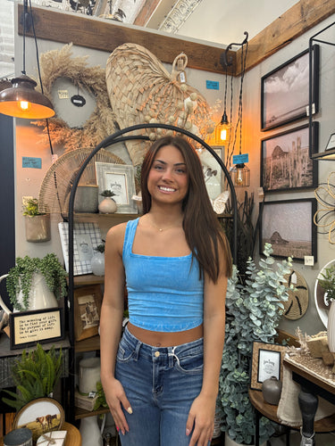 Sky Blue Washed Cotton Cropped Cami