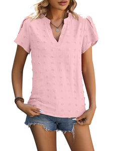 Pink V-Neck Swiss Dot w/Petal Sleeves