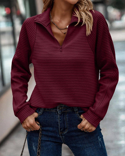 Wine Textured Half Zip Sweatshirt