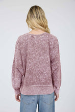 Load image into Gallery viewer, ACID WASH LONG SLEEVE SIDE SLIT KNIT TOP: Black