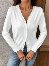 Load image into Gallery viewer, White Lightweight Scalloped Edge Cardigan