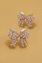Load image into Gallery viewer, MINI PEARL BOW RIBBON GOLD EARRINGS