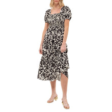 Load image into Gallery viewer, Black Floral Sq Neck Smocked Midi Dress