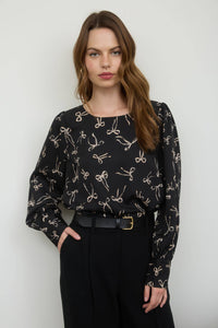 Bow Pattern Long Sleeve Top