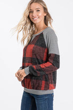 Load image into Gallery viewer, Red Plaid Brushed Mohair Sweatshirt