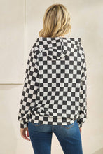 Load image into Gallery viewer, Black Checkerboard Print Drawstring Hoodie