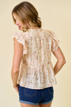 Load image into Gallery viewer, Cream Floral Printed Ruffle Sleeve Top