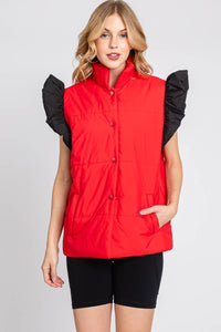 Red & Black Puff High Neck Vest