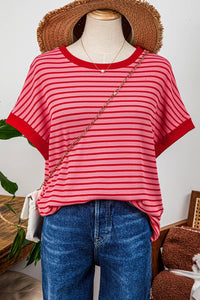 Red Stripe Round Neck Top