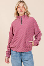 Load image into Gallery viewer, Mauve Fuzzy Checkered 1/4 Zip Top