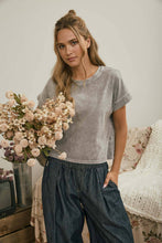 Load image into Gallery viewer, WASHED SHORT SLEEVE BOXY KNIT TOP: OLIVE