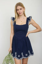Load image into Gallery viewer, Navy Scallop Embroidery Mini Dress