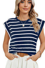 Load image into Gallery viewer, Navy &amp; White Striped Raglan Sleeve Top