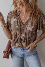 Load image into Gallery viewer, Taupe Floral Split Neck Top