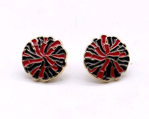Pom Pom Gameday Post Earrings: Red Black