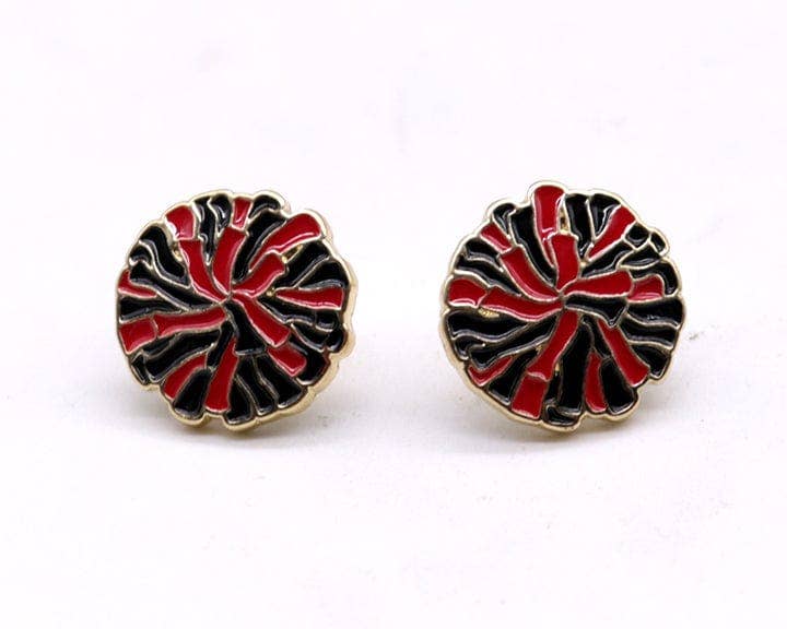 Pom Pom Gameday Post Earrings: Red Black