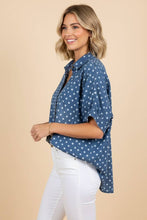 Load image into Gallery viewer, Polka Dot Button Front Denim Shirt