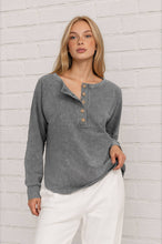 Load image into Gallery viewer, Charcoal Washed Henley Top