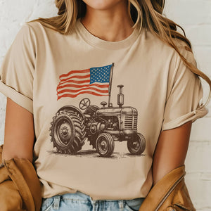 Beige Country Tractor Flag Graphic Tee