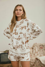Load image into Gallery viewer, WESTERN PRINT CREW NECK LONG SLEEVE KNIT TOP0: BROWN MULTI