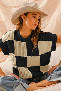 Black & Ivory Check Plaid Sweater Vest