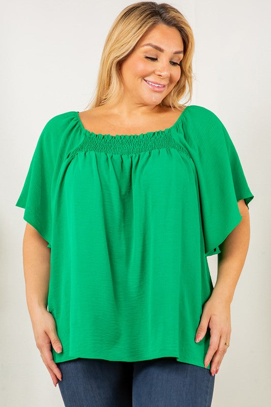 Green Front Smocked Top