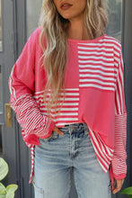 Load image into Gallery viewer, Pink Stripe Patchwork Long Sleeve Tunic Top