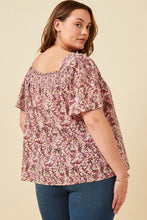 Load image into Gallery viewer, Floral Flutter Sleeve Smocked Square Neck Top