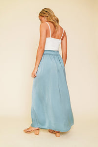 HAMMERED SATIN SPLIT HEM MAXI SKIRT